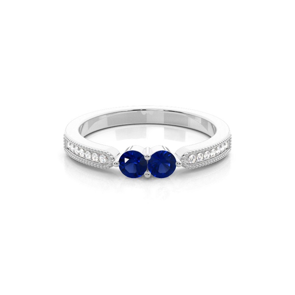 Prong Setting Round Blue Sapphire Two Stone Ring