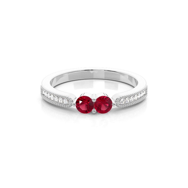 Prong Setting Round Ruby Two Stone Ring