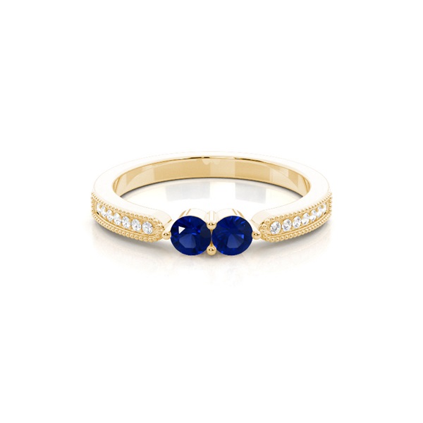Prong Setting Round Blue Sapphire Two Stone Ring