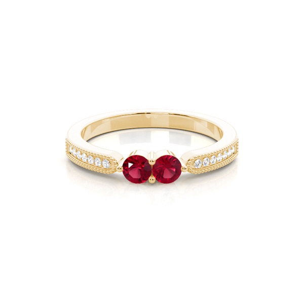 Prong Setting Round Ruby Two Stone Ring