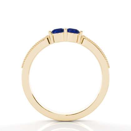 Krappenfassung runder blauer Saphirring mit zwei Steinen