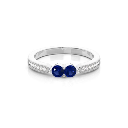 Prong Setting Round Blue Sapphire Two Stone Ring