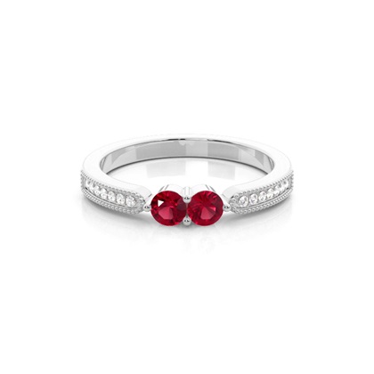 Prong Setting Round Ruby Two Stone Ring