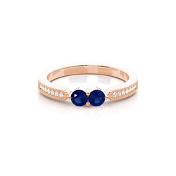 Prong Setting Round Blue Sapphire Two Stone Ring