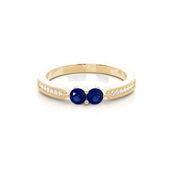 Prong Setting Round Blue Sapphire Two Stone Ring