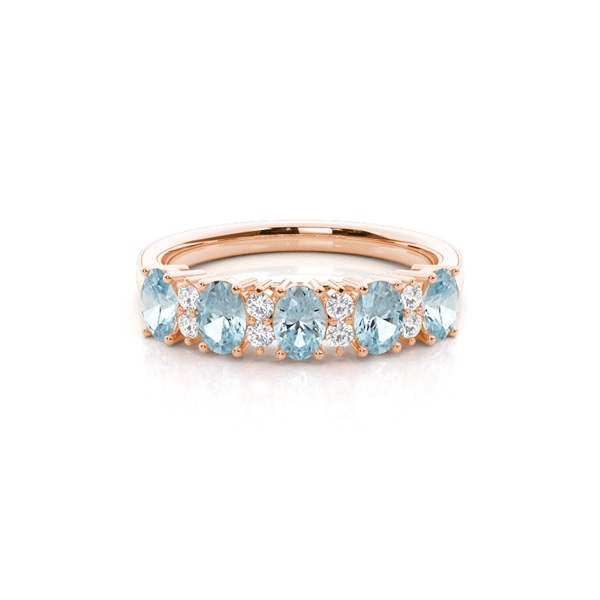 Prong Setting Oval Aquamarine Half Eternity Ring