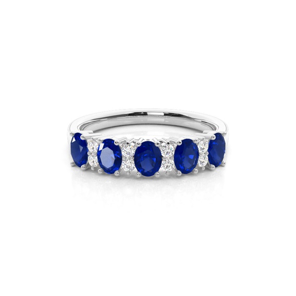 Prong Setting Oval Blue Sapphire Half Eternity Ring