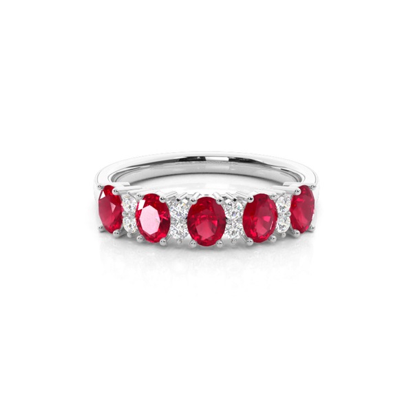 Prong Setting Oval Ruby Half Eternity Ring