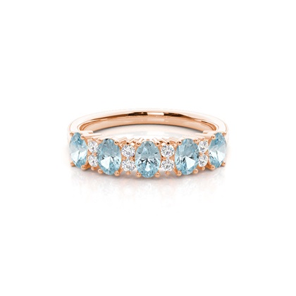 Prong Setting Oval Aquamarine Half Eternity Ring