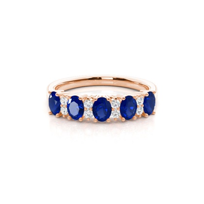 Prong Setting Oval Blue Sapphire Half Eternity Ring