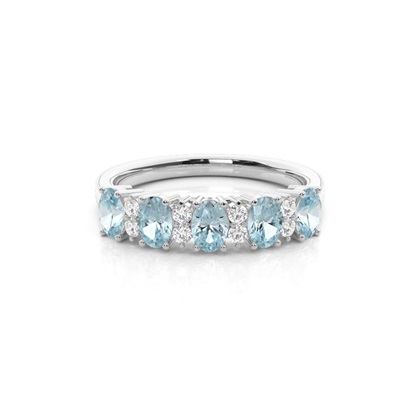 Prong Setting Oval Aquamarine Half Eternity Ring