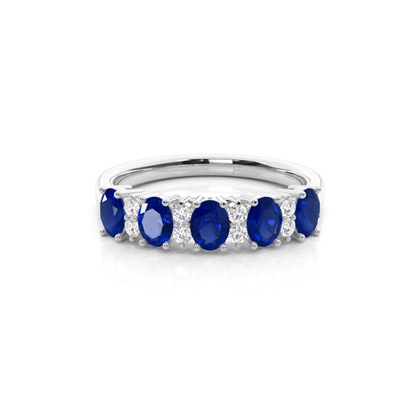 Prong Setting Oval Blue Sapphire Half Eternity Ring