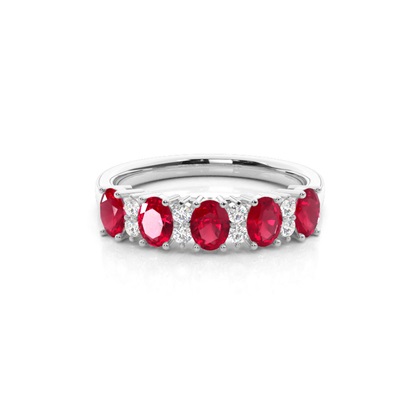 Prong Setting Oval Ruby Half Eternity Ring