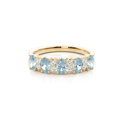 Prong Setting Oval Aquamarine Half Eternity Ring