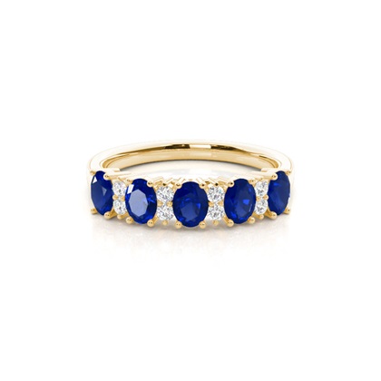 Prong Setting Oval Blue Sapphire Half Eternity Ring