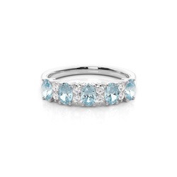 Prong Setting Oval Aquamarine Half Eternity Ring