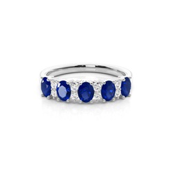 Prong Setting Oval Blue Sapphire Half Eternity Ring