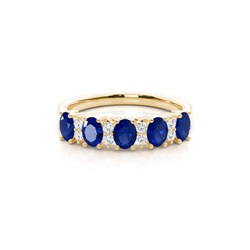 Prong Setting Oval Blue Sapphire Half Eternity Ring