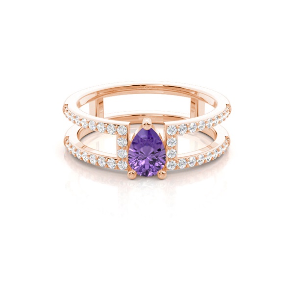 Prong Setting Pear Amethyst Fashion Ring
