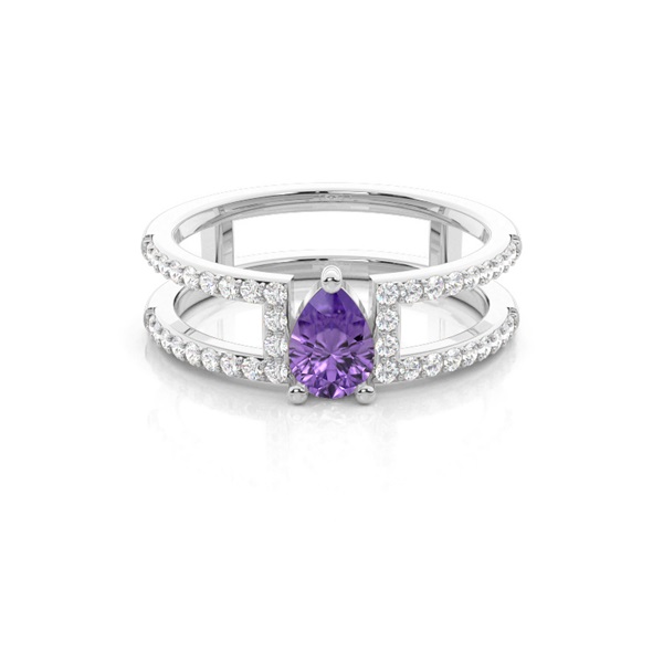 Prong Setting Pear Amethyst Fashion Ring