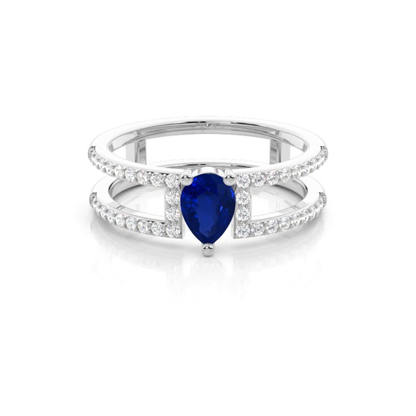 Prong Setting Pear Blue Sapphire Fashion Ring