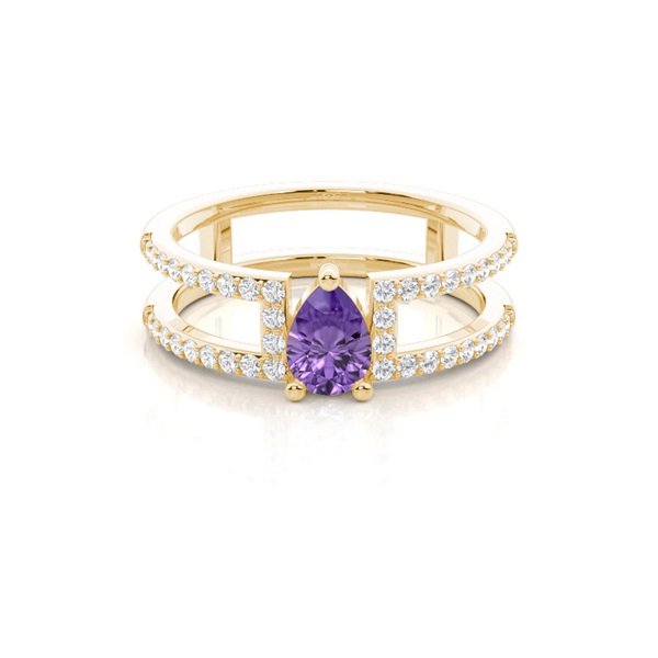 Prong Setting Pear Amethyst Fashion Ring