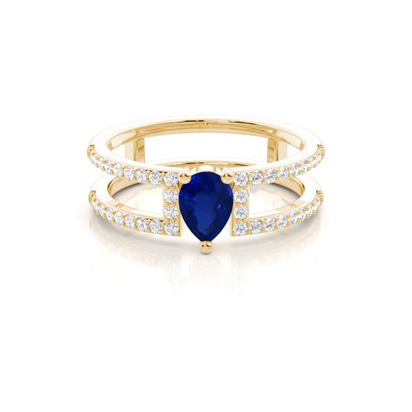 Prong Setting Pear Blue Sapphire Fashion Ring