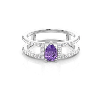 Prong Setting Pear Amethyst Fashion Ring