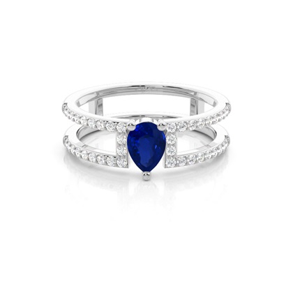 Prong Setting Pear Blue Sapphire Fashion Ring