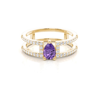 Prong Setting Pear Amethyst Fashion Ring