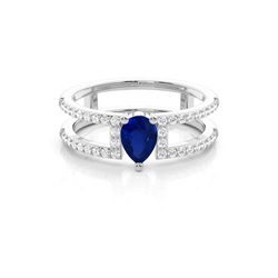 Prong Setting Pear Blue Sapphire Fashion Ring