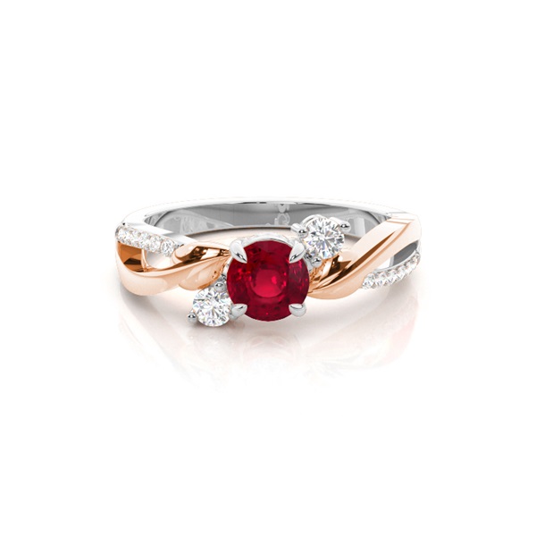 Trilogie-Ring mit rundem Rubin in Krappenfassung