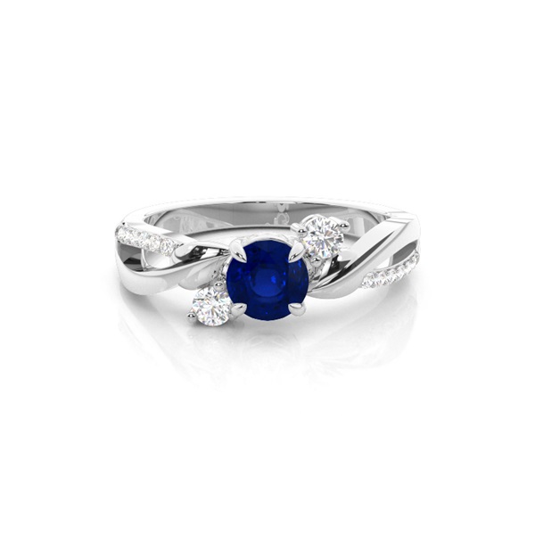 Prong Setting Round Blue Sapphire Trilogy Ring