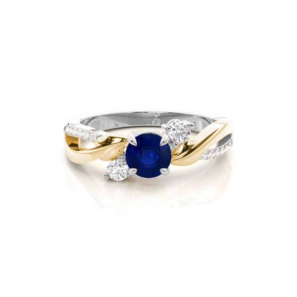 Prong Setting Round Blue Sapphire Trilogy Ring