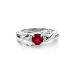 Trilogie-Ring mit rundem Rubin in Krappenfassung