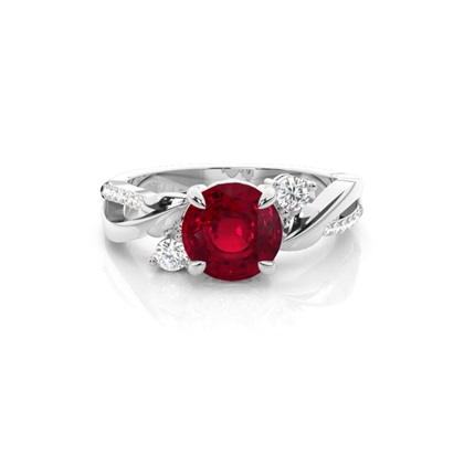 Prong Setting Round Ruby Trilogy Ring