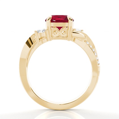 Trilogie-Ring mit rundem Rubin in Krappenfassung