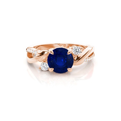 Prong Setting Round Blue Sapphire Trilogy Ring