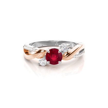 Trilogie-Ring mit rundem Rubin in Krappenfassung
