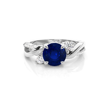 Prong Setting Round Blue Sapphire Trilogy Ring