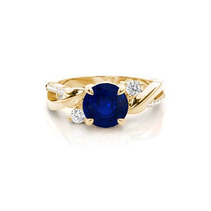 Prong Setting Round Blue Sapphire Trilogy Ring