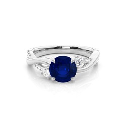 Prong Setting Round Blue Sapphire Trilogy Ring