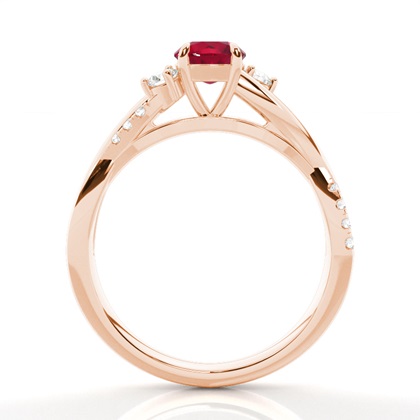 Trilogie-Ring mit rundem Rubin in Krappenfassung