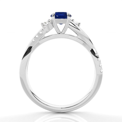 Runder Trilogie-Ring mit blauem Saphir in Krappenfassung