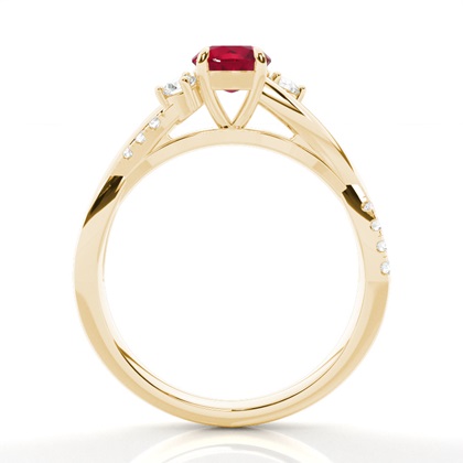 Trilogie-Ring mit rundem Rubin in Krappenfassung