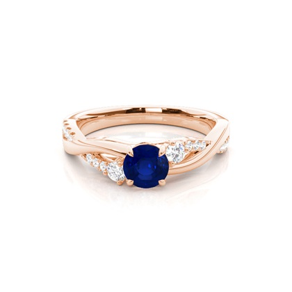 Prong Setting Round Blue Sapphire Trilogy Ring