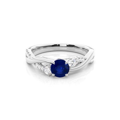 Prong Setting Round Blue Sapphire Trilogy Ring