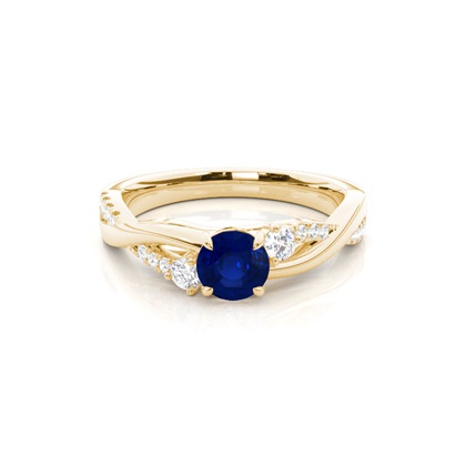 Prong Setting Round Blue Sapphire Trilogy Ring