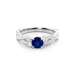 Prong Setting Round Blue Sapphire Trilogy Ring