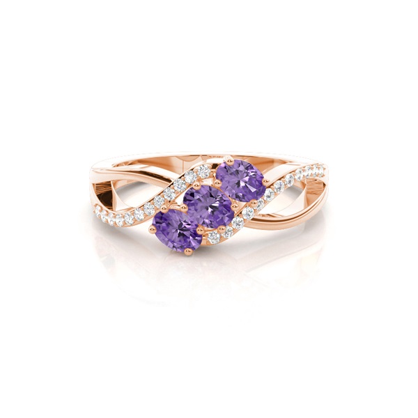 Prong Setting Oval Amethyst Three Stone Ring